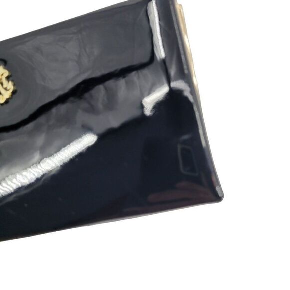 Christian Lacroix Evening Clutch Black Vegan Faux Patent Leather Framed Zip - Picture 12 of 13